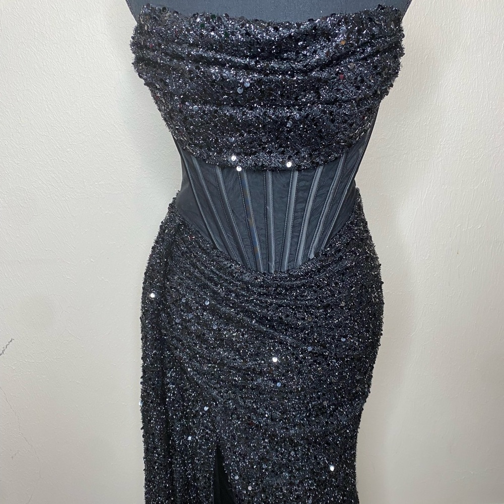Strapless Black Sequin Dress
